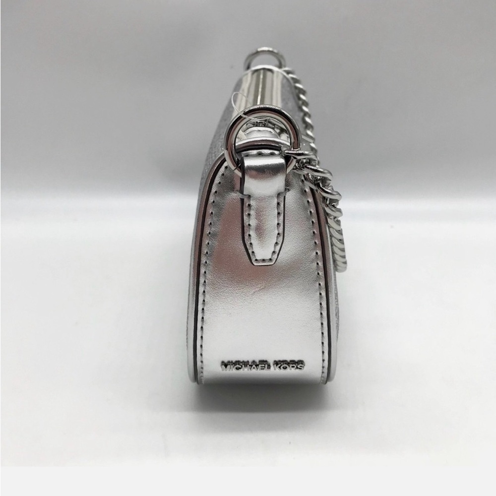 Michael Kors Silver Leather Carmela Small Pouchette Crossbody Bag - Picture 4 of 8